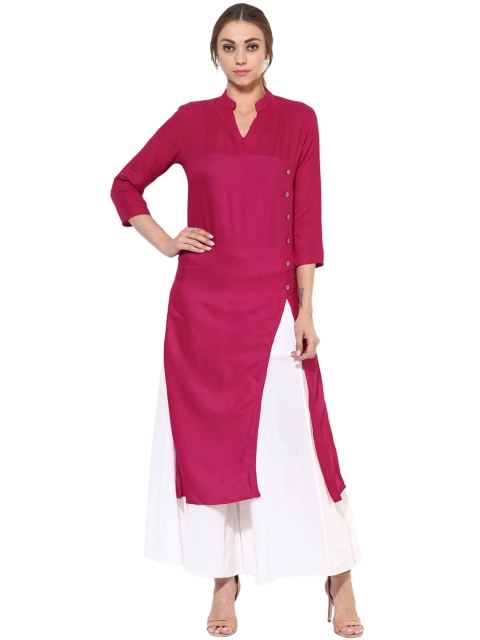 

Get Glamr Women Magenta Solid Straight Kurta