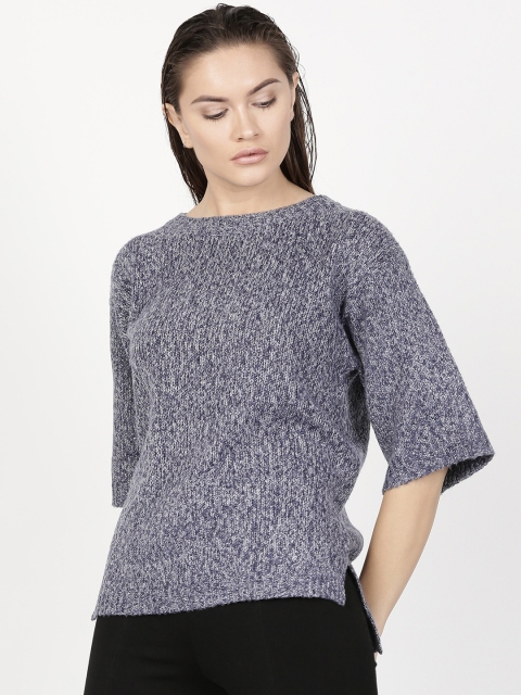 

ether Women Blue Self-Design Pullover with High-Low Hem