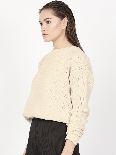

ether Women Off-White Self-Design Pullover with Lurex Yarn