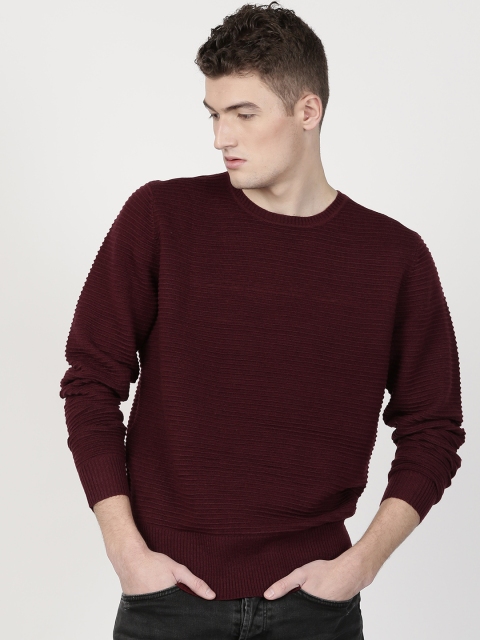 

ether Men Maroon Ottoman Striped Pullover