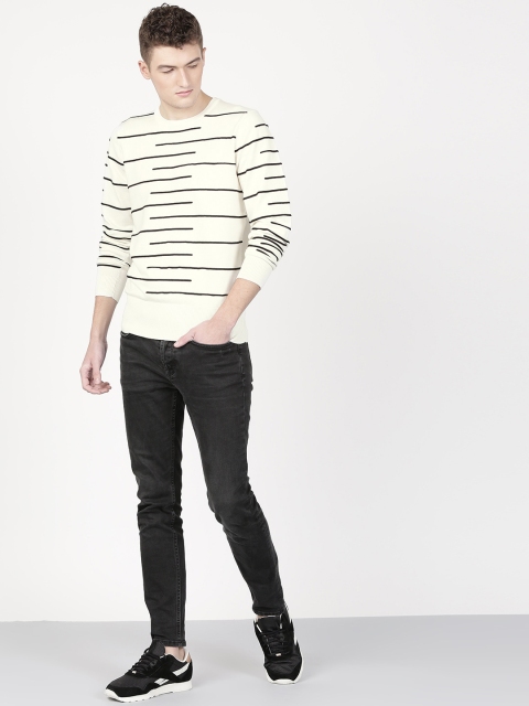 

ether Men Off-White & Black Engineered Striped Pullover