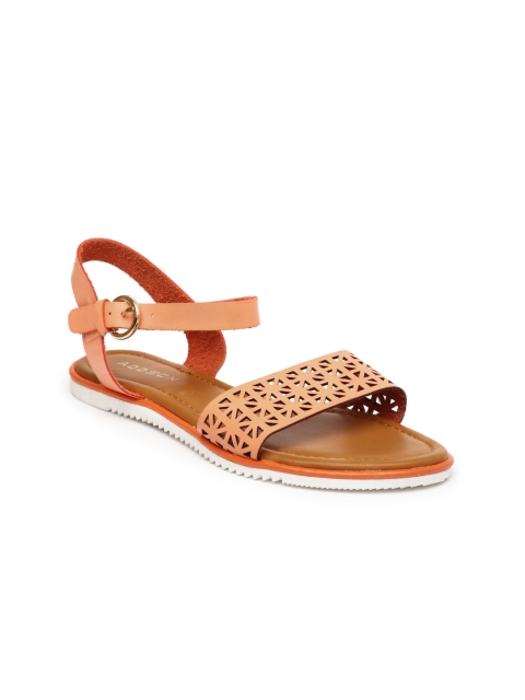 

Addons Women Orange Flats with Laser Cut Detail