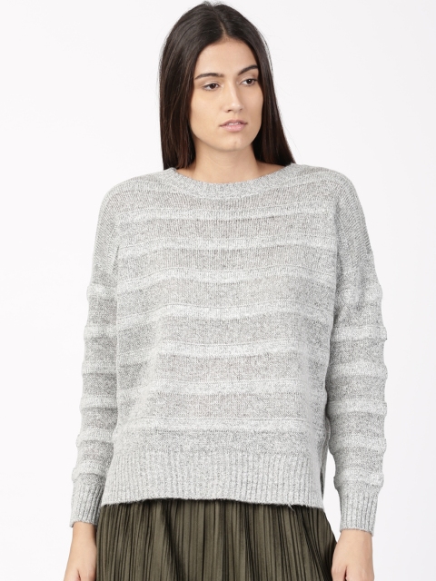 

ether Women Grey Melange Self-Striped Pullover