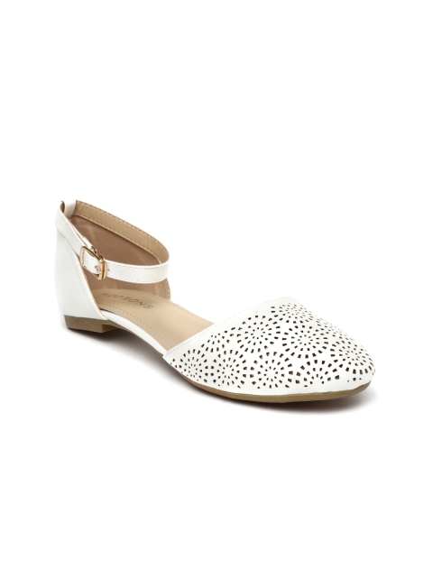

Addons Women White Ballerinas with Laser Cut Detail