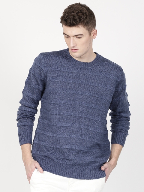 

ether Men Blue Self-Striped Pullover