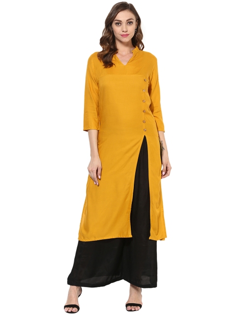 

Get Glamr Women Mustard Yellow Solid Straight Kurta