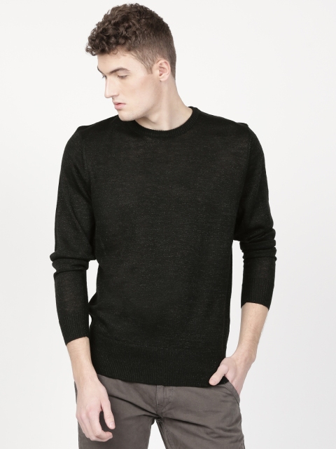 

ether Men Black Solid Pullover with Lurex Yarn