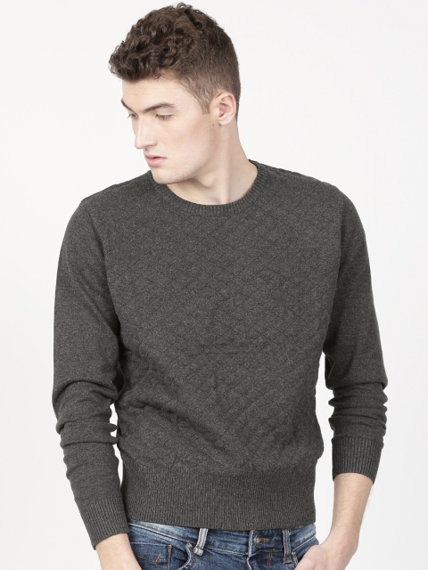 

ether Men Charcoal Grey Quilted Pullover