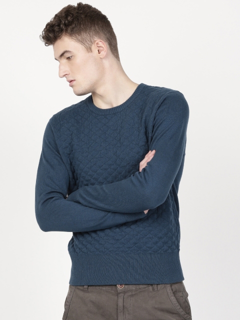

ether Men Teal Blue Quilted Sweater
