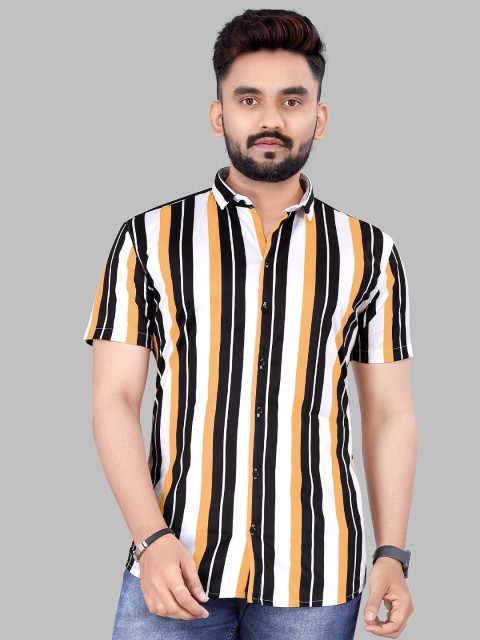 

Fashion FRICKS Men Black and Yellow Classic Striped Casual Shirt