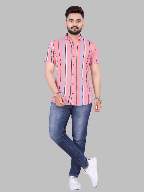 

Fashion FRICKS Men Pink Classic Striped Casual Shirt