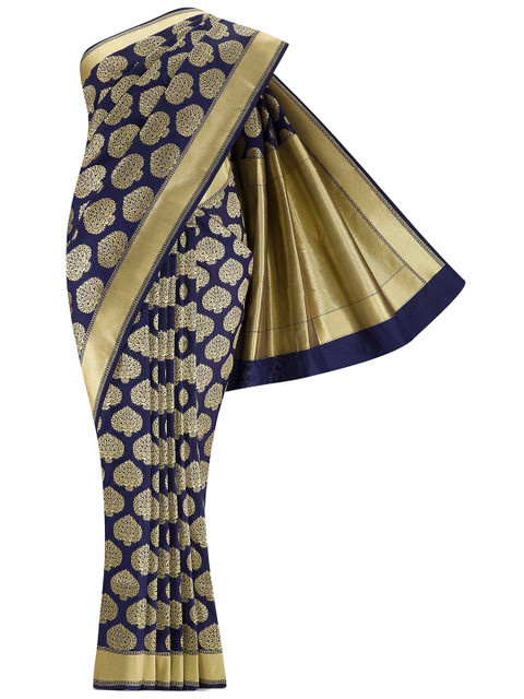 

Nalli Next Navy Blue & Gold-Toned Ethnic Motifs Zari Art Silk Banarasi Saree