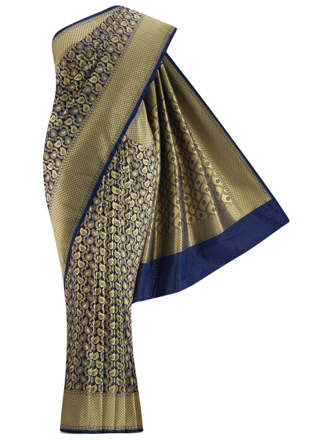 

Nalli Next Navy Blue & Gold-Toned Paisley Zari Art Silk Banarasi Saree