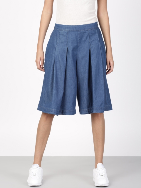 

ether Women Indigo Flared Solid Culottes, Blue