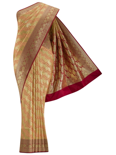 

Nalli Next Peach-Coloured & Gold-Toned Ethnic Motifs Zari Art Silk Banarasi Saree