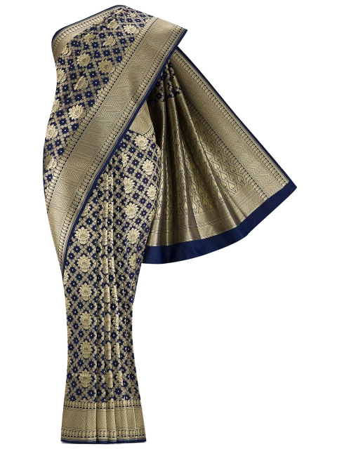 

Nalli Next Navy Blue & Gold-Toned Ethnic Motifs Zari Art Silk Banarasi Saree