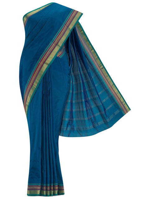 

Nalli Next Blue Solid Striped Border Zari Art Silk Saree