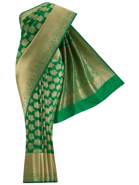 

Nalli Next Green And Gold-Toned Ethnic Motifs Zari Art Silk Banarasi Saree