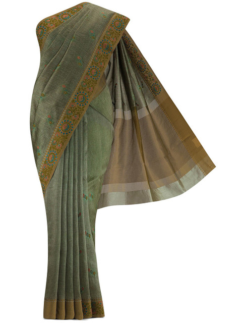 

Nalli Next Green & Brown Woven Design Embroidered Art Silk Saree