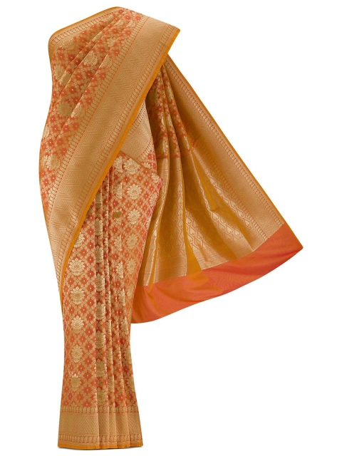 

Nalli Next Orange & Gold-Toned Ethnic Motifs Zari Art Silk Banarasi Saree