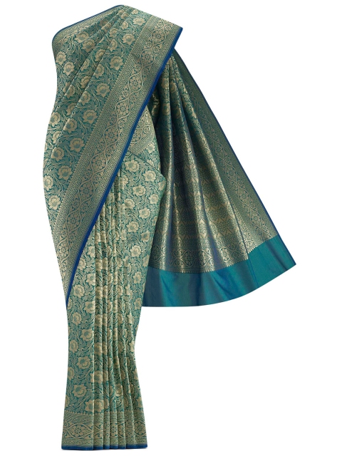 

Nalli Next Blue & Gold-Toned Woven Design Zari Art Silk Banarasi Saree