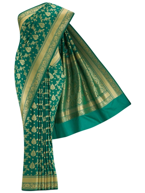

Nalli Next Green & Gold-Toned Ethnic Motifs Zari Art Silk Banarasi Saree