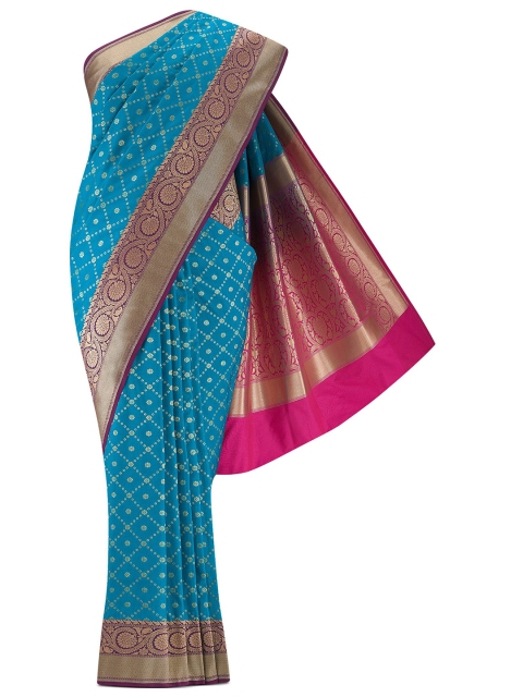

Nalli Next Turquoise Blue & Gold-Toned Ethnic Motifs Art Silk Banarasi Saree