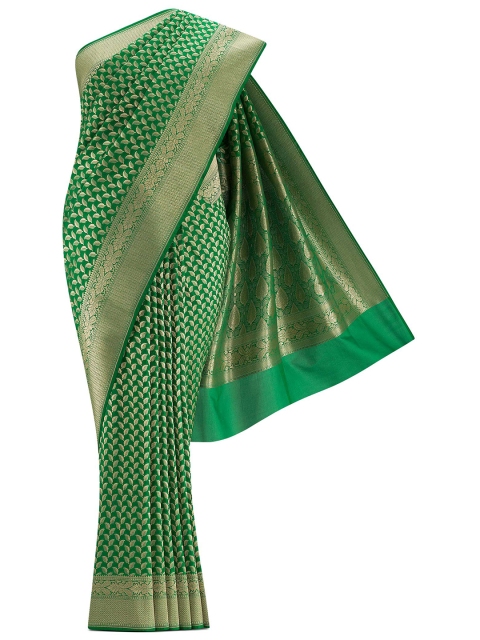 

Nalli Next Green & Gold-Toned Woven Design Art Silk Banarasi Saree