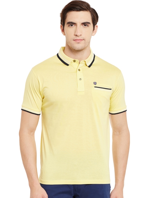 

Duke Men Yellow Solid Polo Collar T-shirt