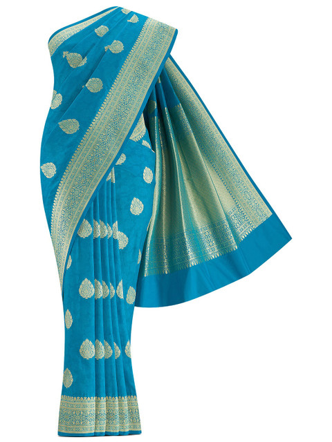 

Nalli Next Blue & Gold-Toned Woven Design Zari Art Silk Banarasi Saree