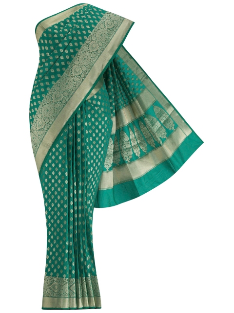 

Nalli Next Green & Silver-Toned Ethnic Motifs Zari Art Silk Banarasi Saree