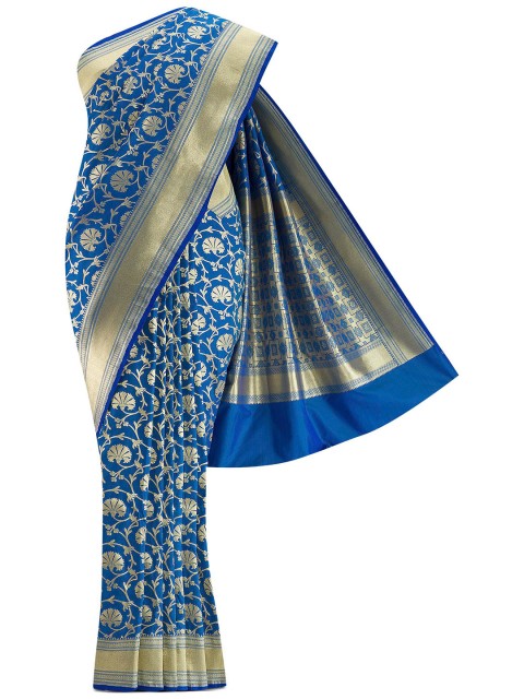 

Nalli Next Blue & Gold-Toned Woven Design Zari Art Silk Banarasi Saree