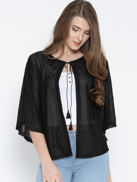 

Global Desi Black Patterned Semi-Sheer Shrug