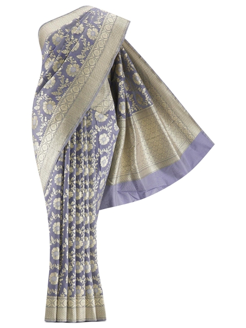 

Nalli Next Blue & Gold-Toned Woven Design Zari Silk Cotton Banarasi Saree