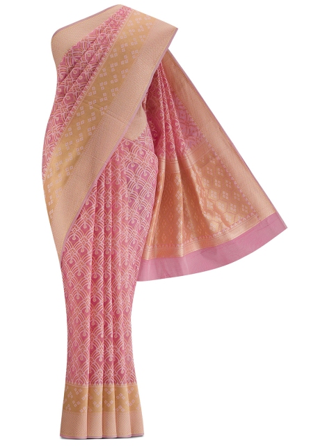 

Nalli Next Pink & Gold-Toned Woven Design Zari Silk Cotton Banarasi Saree