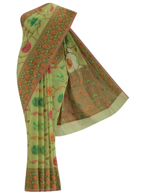 

Nalli Next Women Green & Pink Woven Design Silk Cotton Banarasi Saree