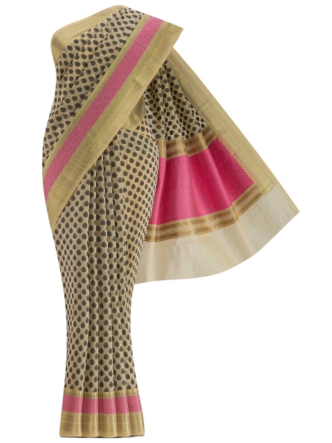 

Nalli Next Beige & Black Woven Design Zari Silk Cotton Banarasi Saree