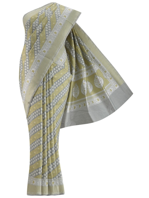 

Nalli Next Grey & Silver-Toned Woven Design Zari Silk Cotton Banarasi Saree