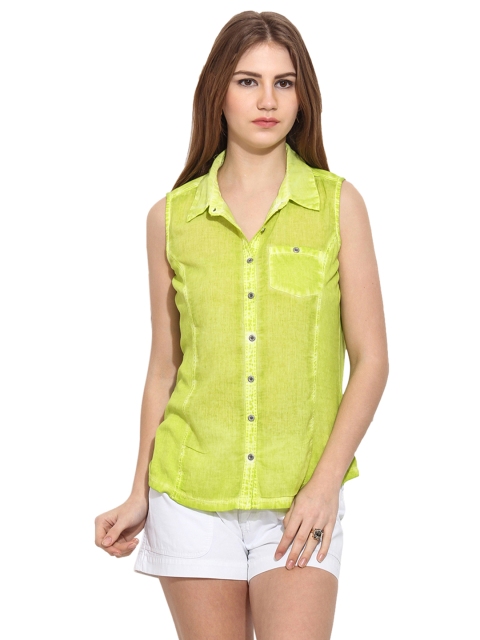 Free & Young Women Green Slim Fit Solid Casual Shirt available at myntra for Rs.974