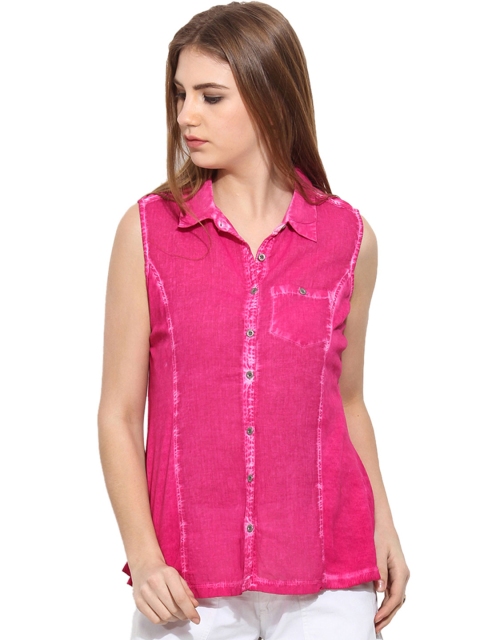 Free & Young Women Pink Slim Fit Solid Casual Shirt available at myntra for Rs.974
