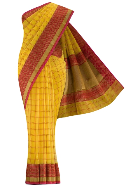 

Nalli Next Yellow & Pink Checked Zari Saree