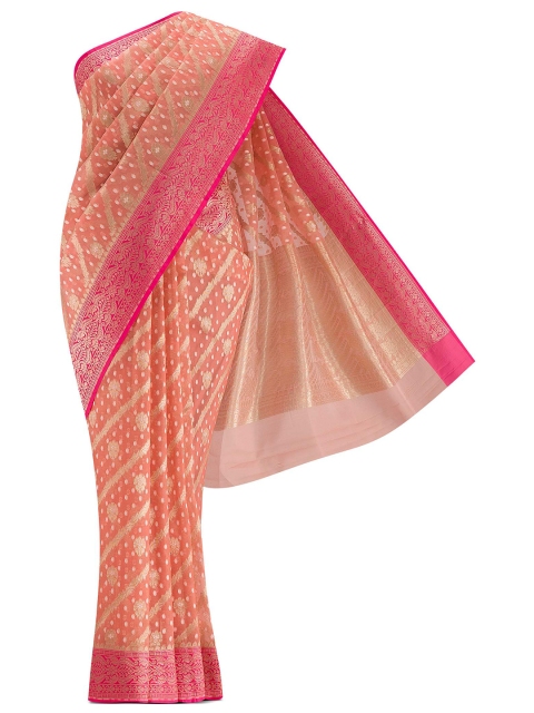 

Nalli Next Peach-Coloured & Pink Woven Design Zari Organza Saree