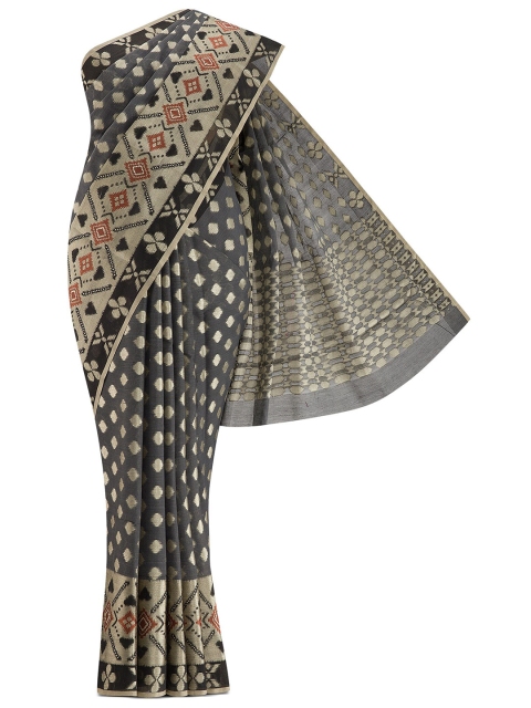 

Nalli Next Grey & Beige Woven Design Zari Silk Cotton Banarasi Saree
