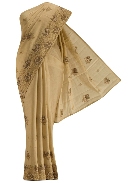 

Nalli Next Beige Woven Design Embroidered Silk Blend Tussar Saree