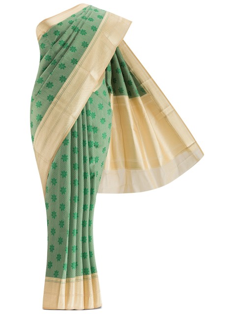 

Nalli Next Green & Gold-Toned Woven Design Silk Cotton Banarasi Saree