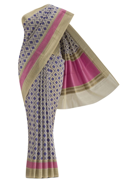 

Nalli Next Beige & Violet Zari Silk Cotton Banarasi Saree