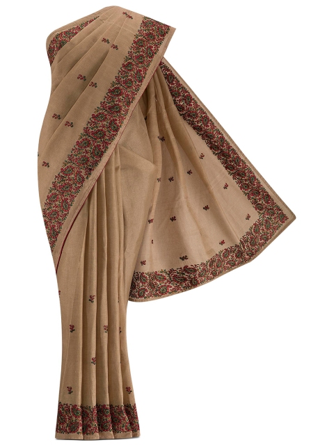 

Nalli Next Brown & Red Ethnic Motifs Embroidered Silk Blend Tussar Saree