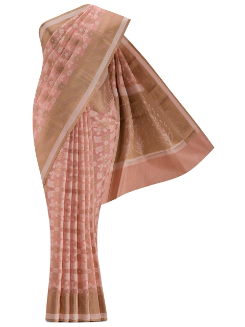 

Nalli Next Pink & Gold-Toned Woven Design Zari Silk Cotton Banarasi Saree