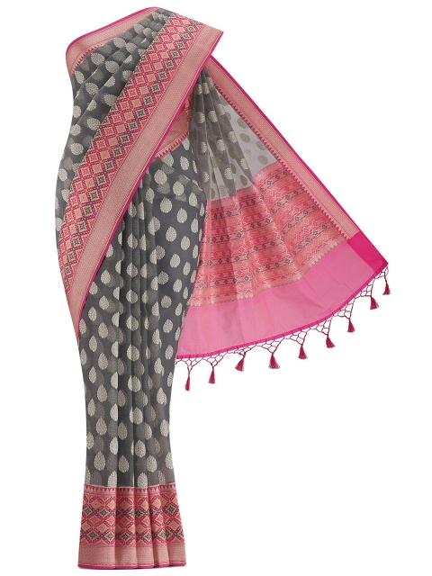 

Nalli Next Grey & Pink Ethnic Motifs Zari Saree
