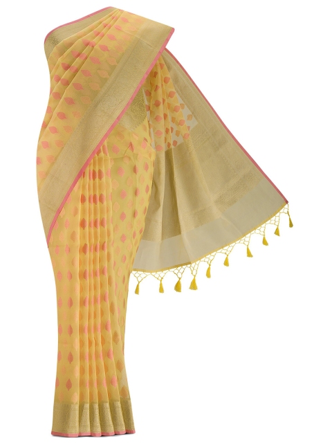 

Nalli Next Yellow & Pink Woven Design Zari Saree